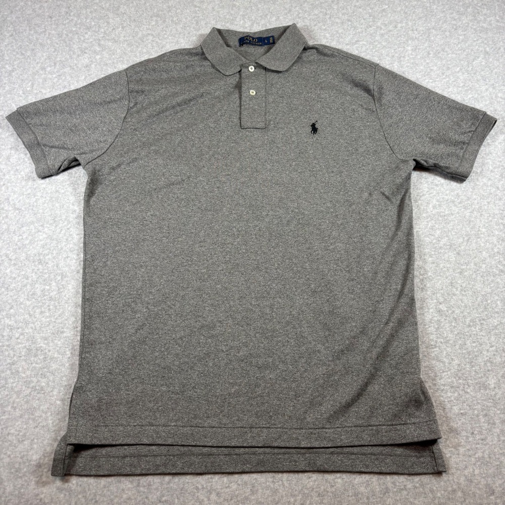 Polo Ralph Lauren Polo Shirt Mens L Gray Short Sleeve Cotton Jersey Logo